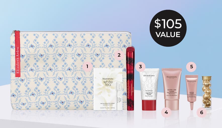 $105 value 7-piece gift set with qualifying purchase. Product line-up shown.