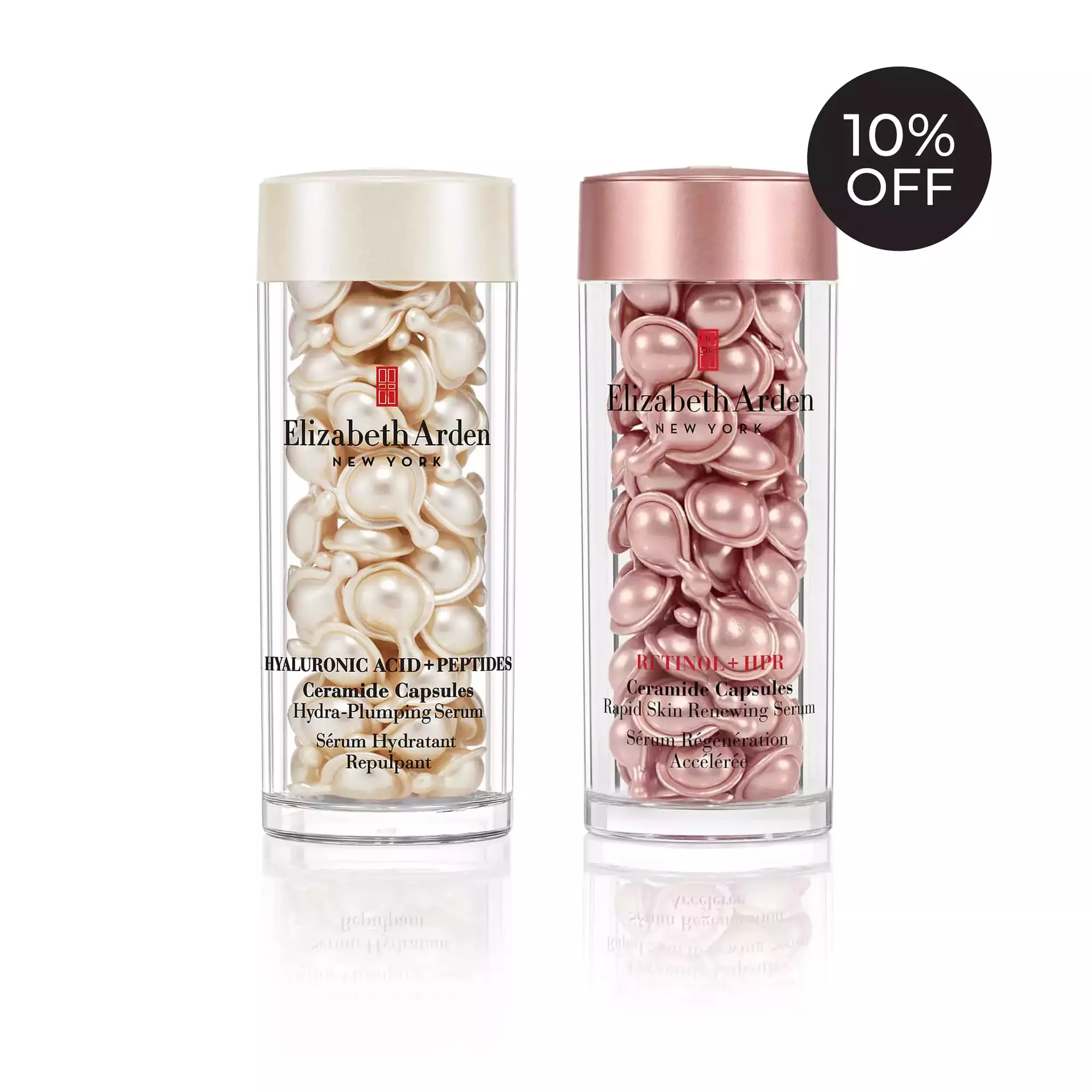 Image of Hyaluronic Acid + Peptides and Retinol + HPR Ceramide Capsules Serum Set - 120 Piece