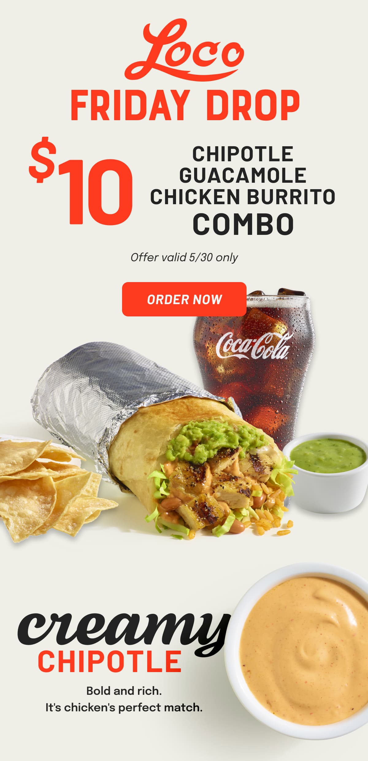 $10 Chipotle Guacamole Chicken Burrito Combo