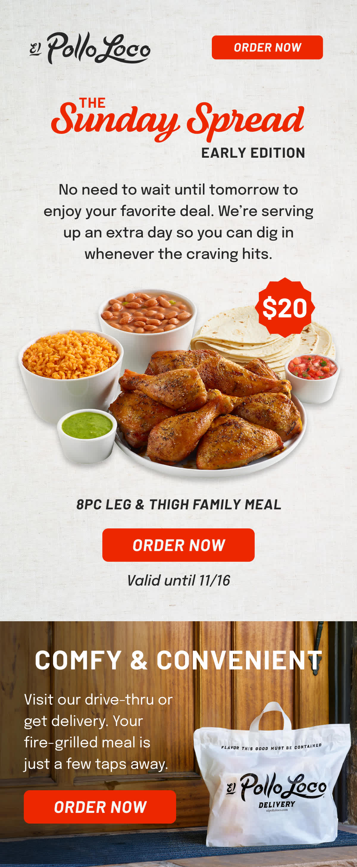 The Sunday Spread - Early Edition - $20 8pc Leg and Thigh Meal