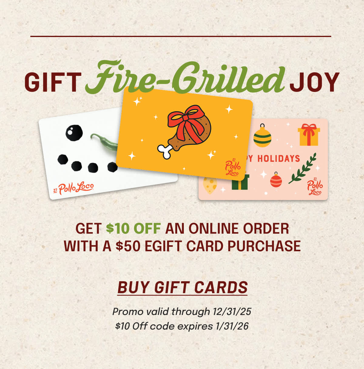 Get $10 Off an Online Order with a $50 eGift Card purchase