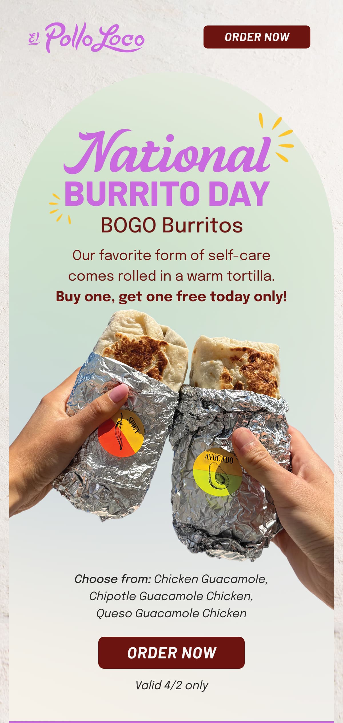 National Burrito Day BOGO Burritos - Buy one get one free today only