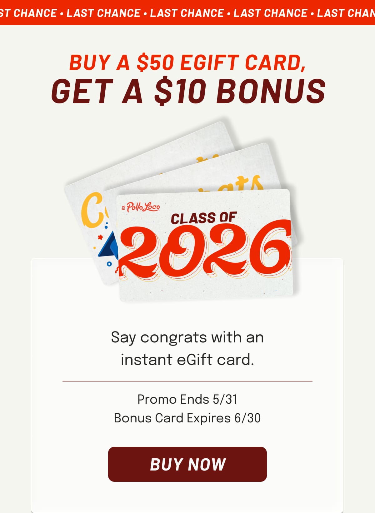 Get a $10 bonus when you buy a $50 eGift Card