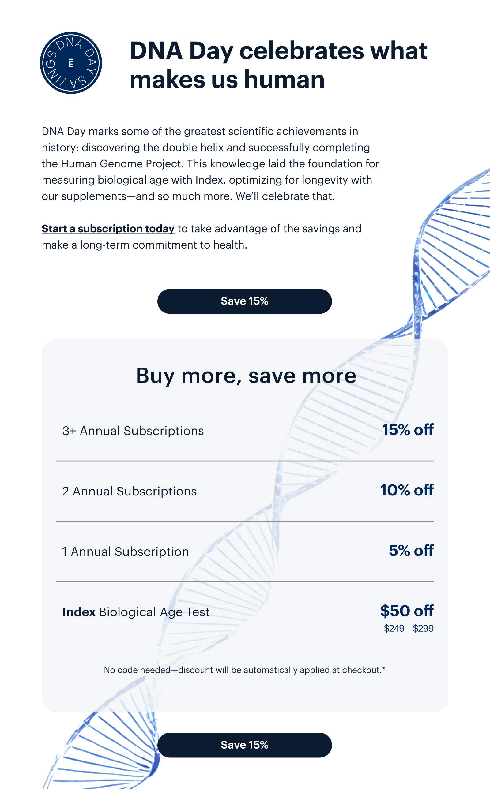 DNA Day celebrates what makes us human | Save 15%