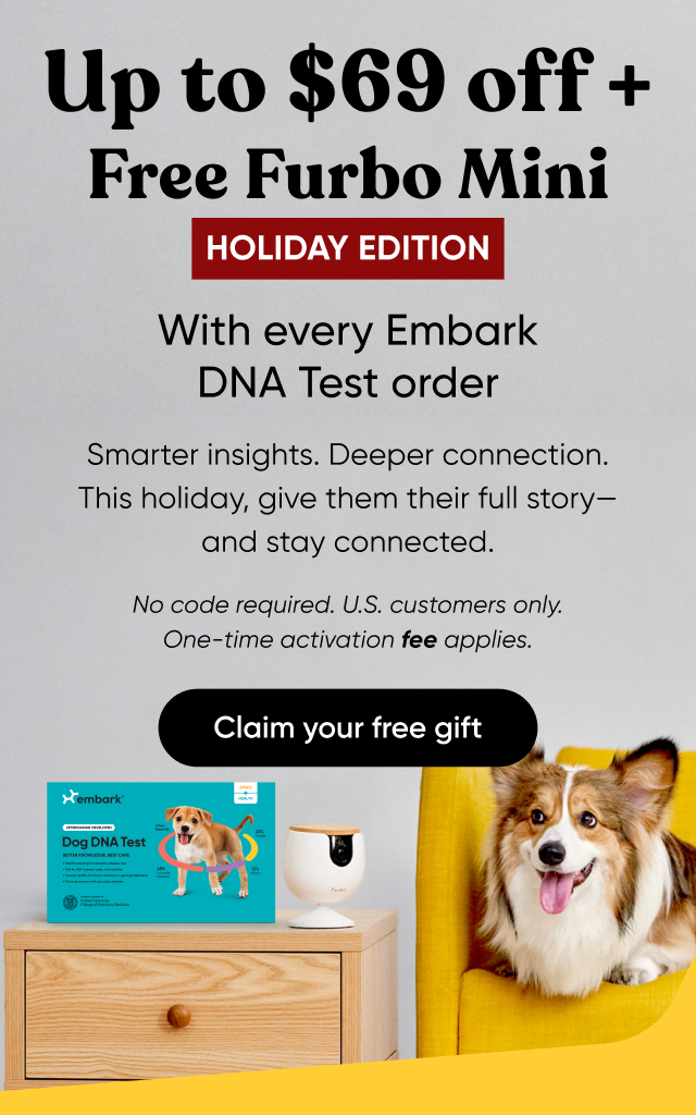 Up to $69 off + free Furbo Mini with every Embark DNA Test order.