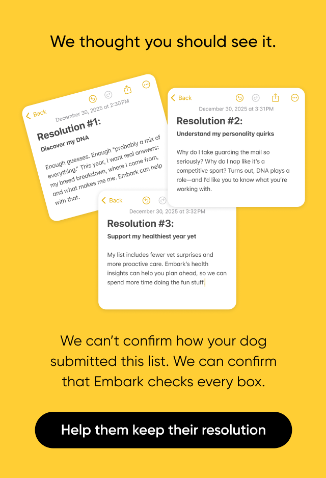We thought you should see it. We can't confirm how your dog submitted this list. We can confirm that Embark checks every box. Help them keep their resolution.