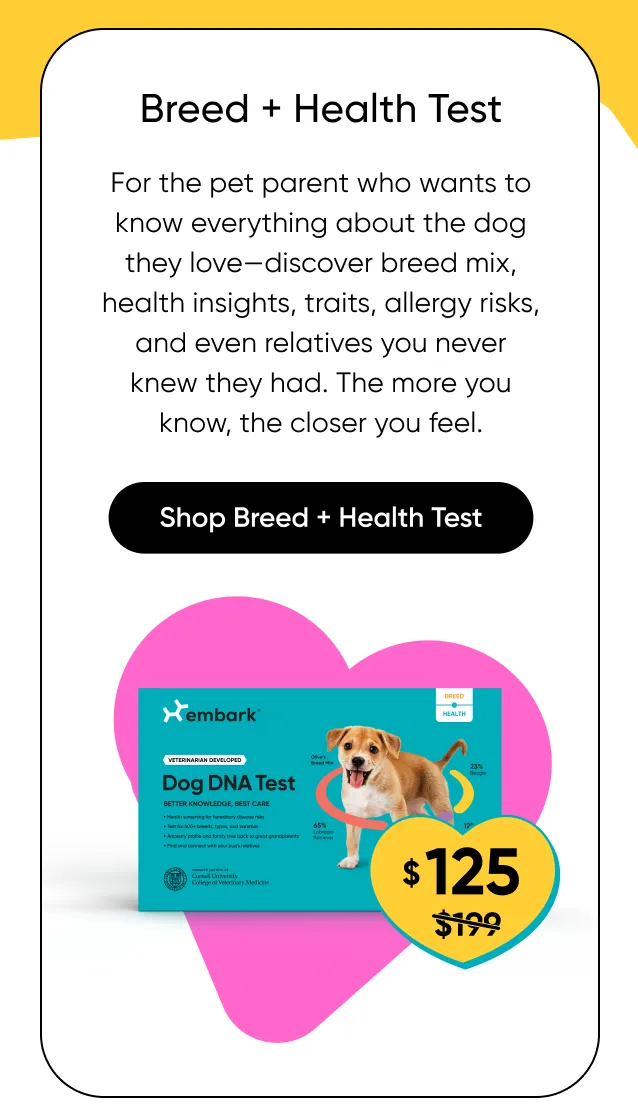 For the pet parent who wants to know everything about the dog they love—discover breed mix, health insights, traits, allergy risks, and even relatives you never knew they had. The more you know, the closer you feel. Shop Breed + Health Test