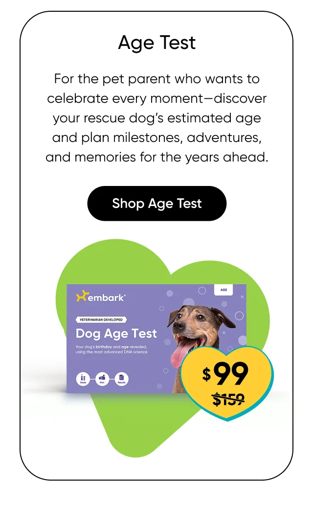 For the pet parent who wants to celebrate every moment—discover your rescue dog's estimated age and plan milestones, adventures, and memories for the years ahead. Shop Age Test.
