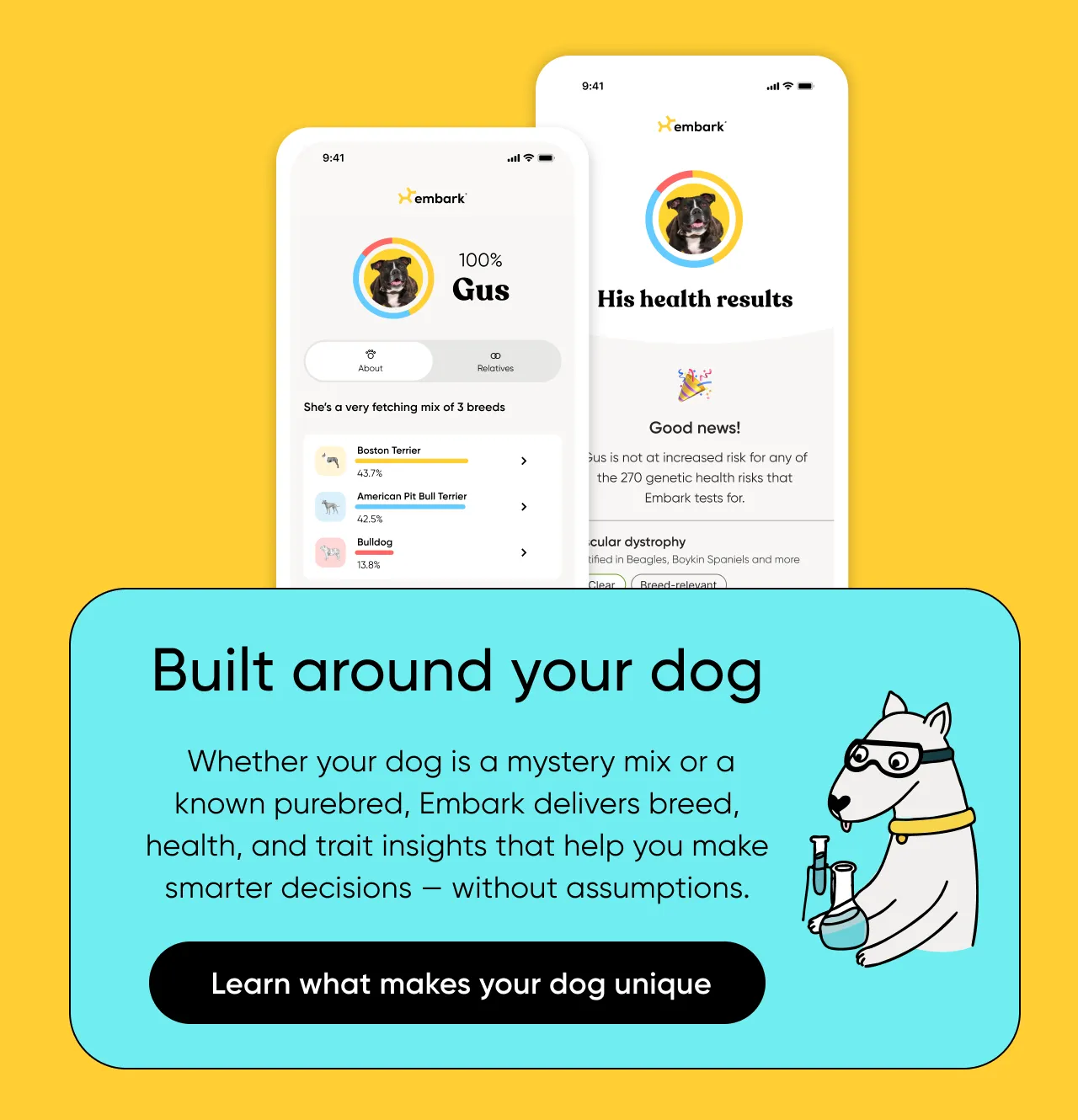 Built around your dog. Whether your dog is a mystery mix or a known purebred, Embark delivers breed, health, and trait insights that help you make smarter decisions without assumptions. Learn what makes your dog unique.
