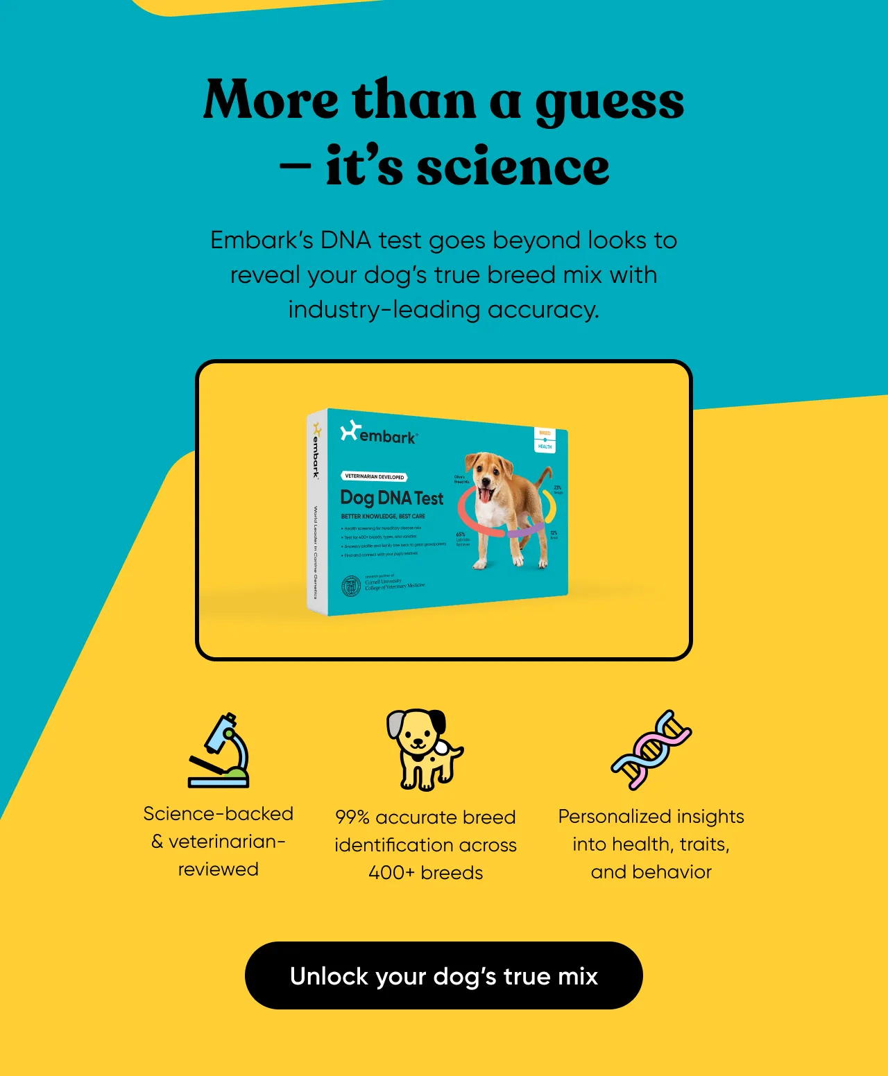 More than a guess—it's science. Embark's DNA test goes beyond looks to reveal your dog's tree breed mix wit industry-leading accuracy. Unlock your dog's true mix.