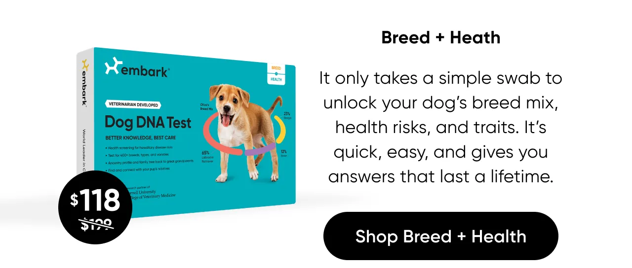 It only takes a simple swab to unlock your dog's breed mix, health risks, and traits. it's quick, easy, and gives you answers that last a lifetime. Shop Breed + Health Test.