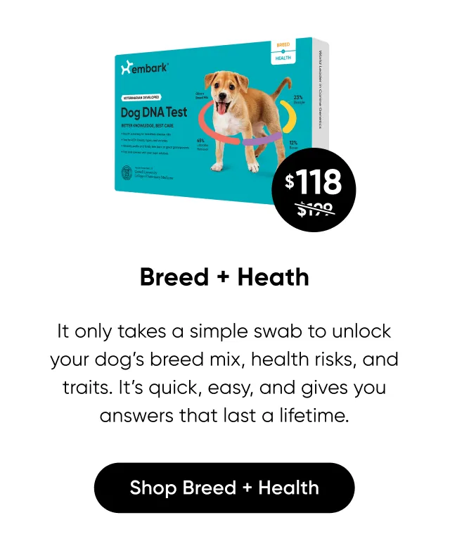 It only takes a simple swab to unlock your dog's breed mix, health risks, and traits. it's quick, easy, and gives you answers that last a lifetime. Shop Breed + Health Test.