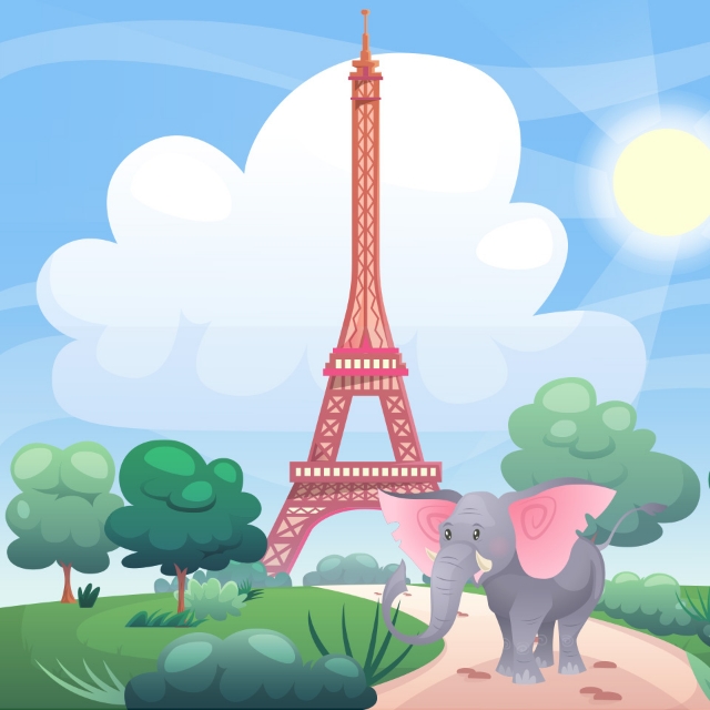 An elephant standing next to the Eiffel Tower.