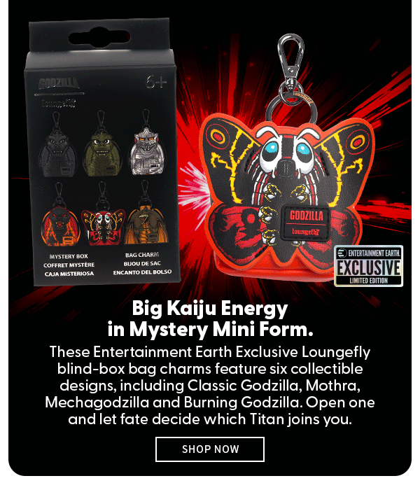 Big Kaiju Energy in Mystery Mini Form. These Entertainment Earth Exclusive Loungefly blind-box bag charms feature six collectible designs, including Classic Godzilla, Mothra, Mechagodzilla and Burning Godzilla. Open one and let fate decide which Titan joins you. SHOP NOW 