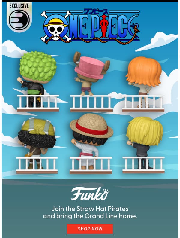 One Piece Funko  Join the Straw Hat Pirates and bring the Grand Line home. shop now 