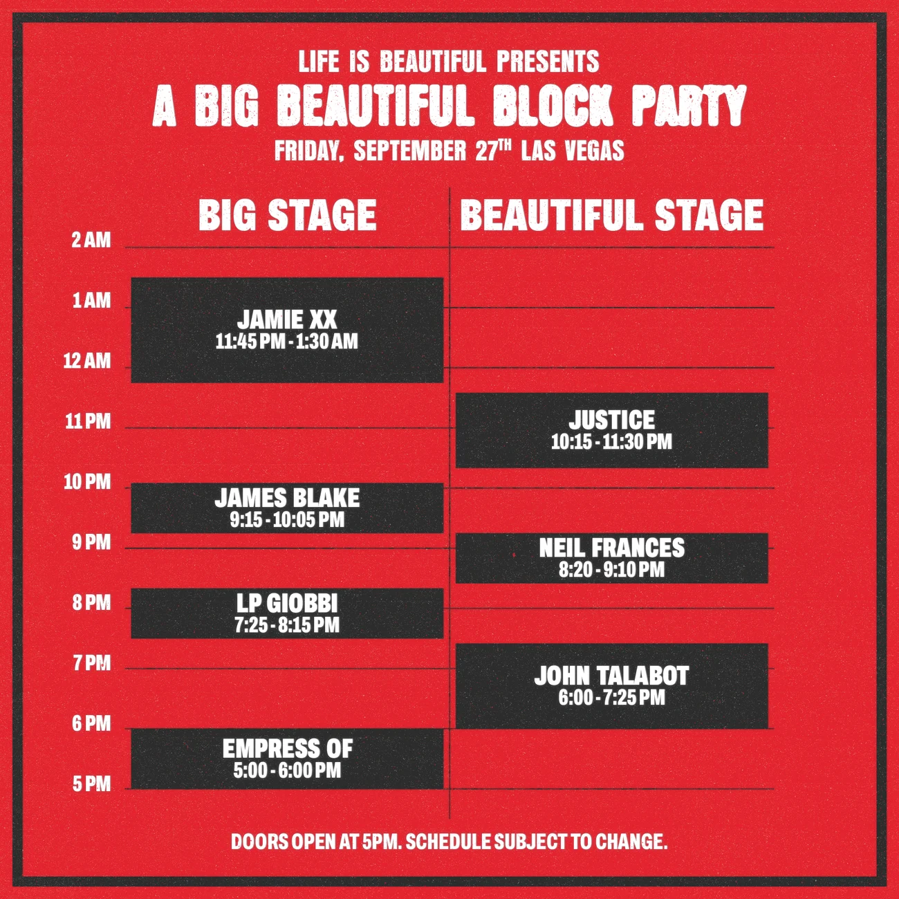Life is Beautiful Presents: A Big Beautiful Block Party featuring Justice, LCD Soundsystem, Peggy Gou, Jamie XX, Jungle, and more!