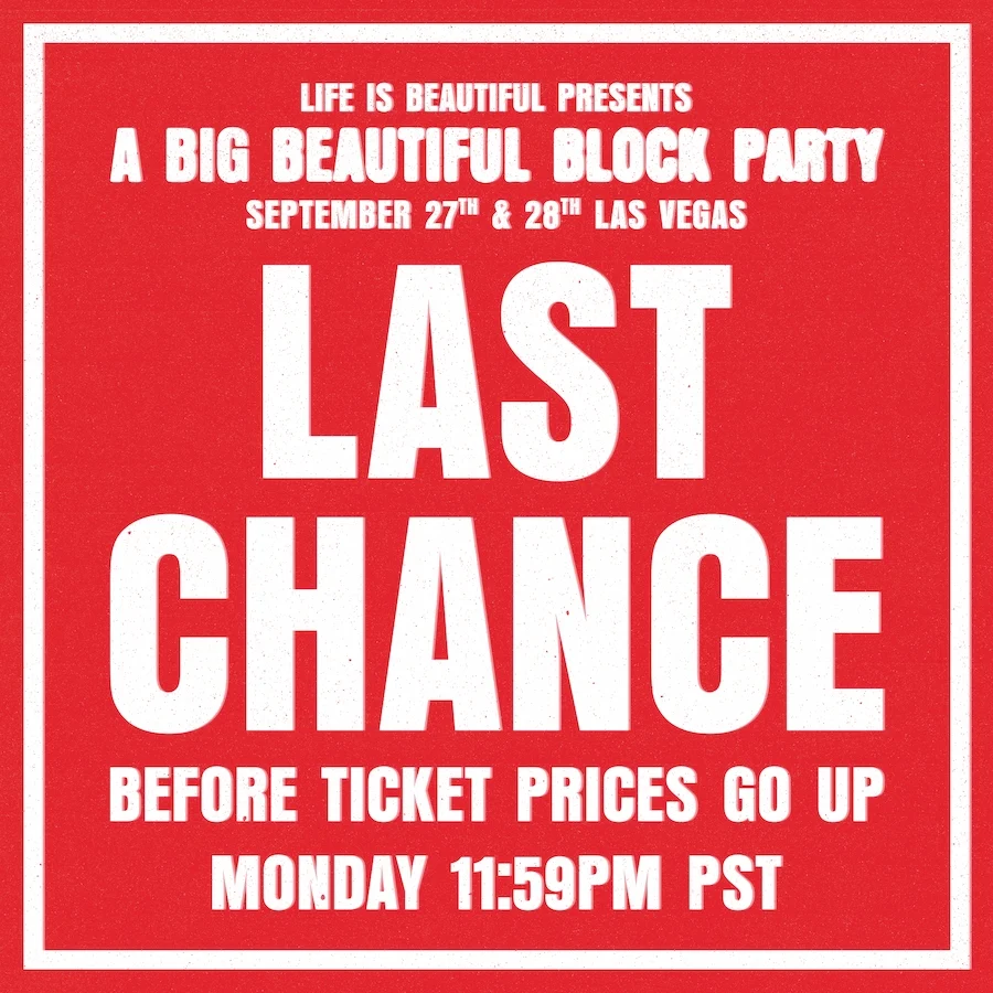 Life is Beautiful Presents: A Big Beautiful Block Party featuring Justice, LCD Soundsystem, Peggy Gou, Jamie XX, Jungle, and more!