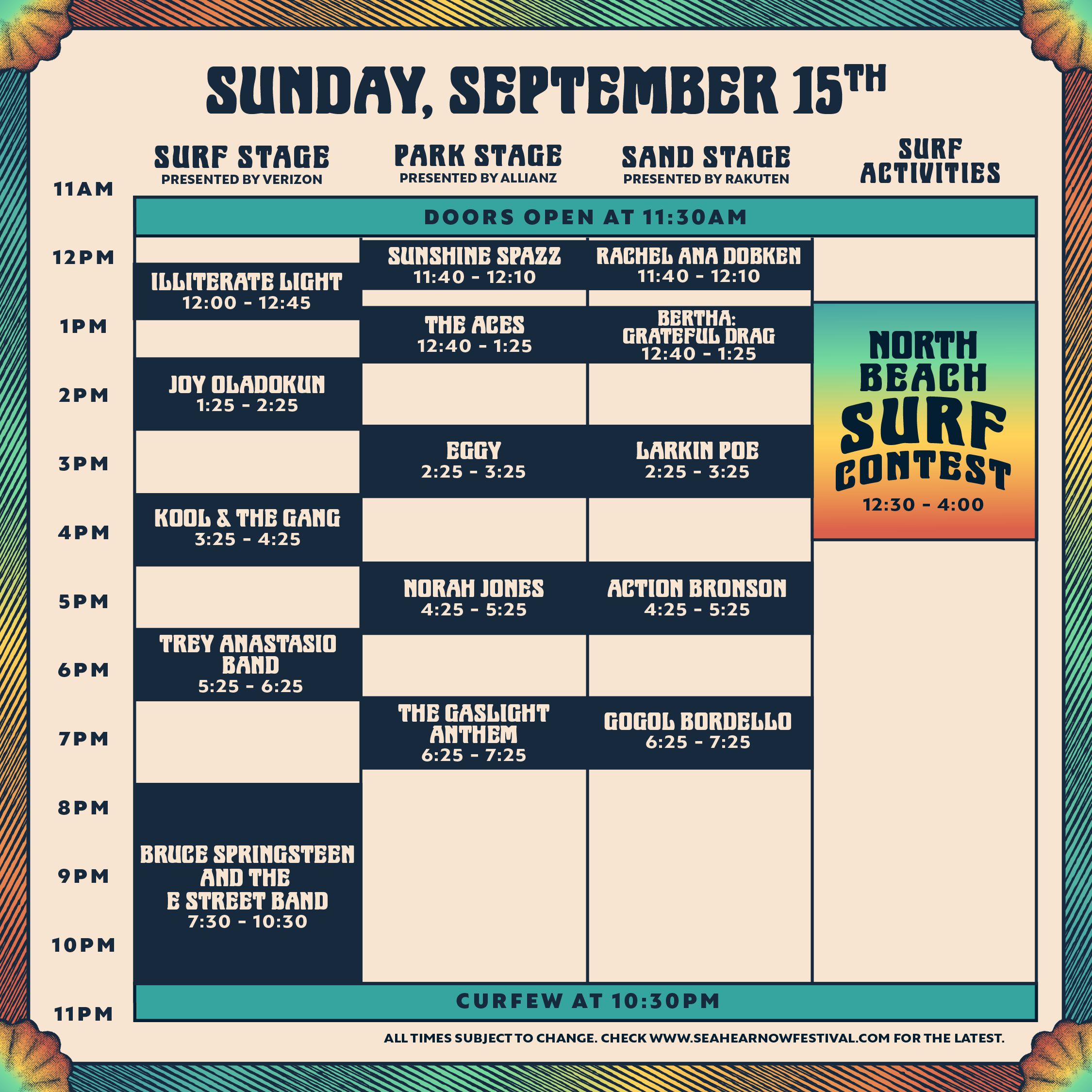 Sea.Hear.Now Sunday Schedule