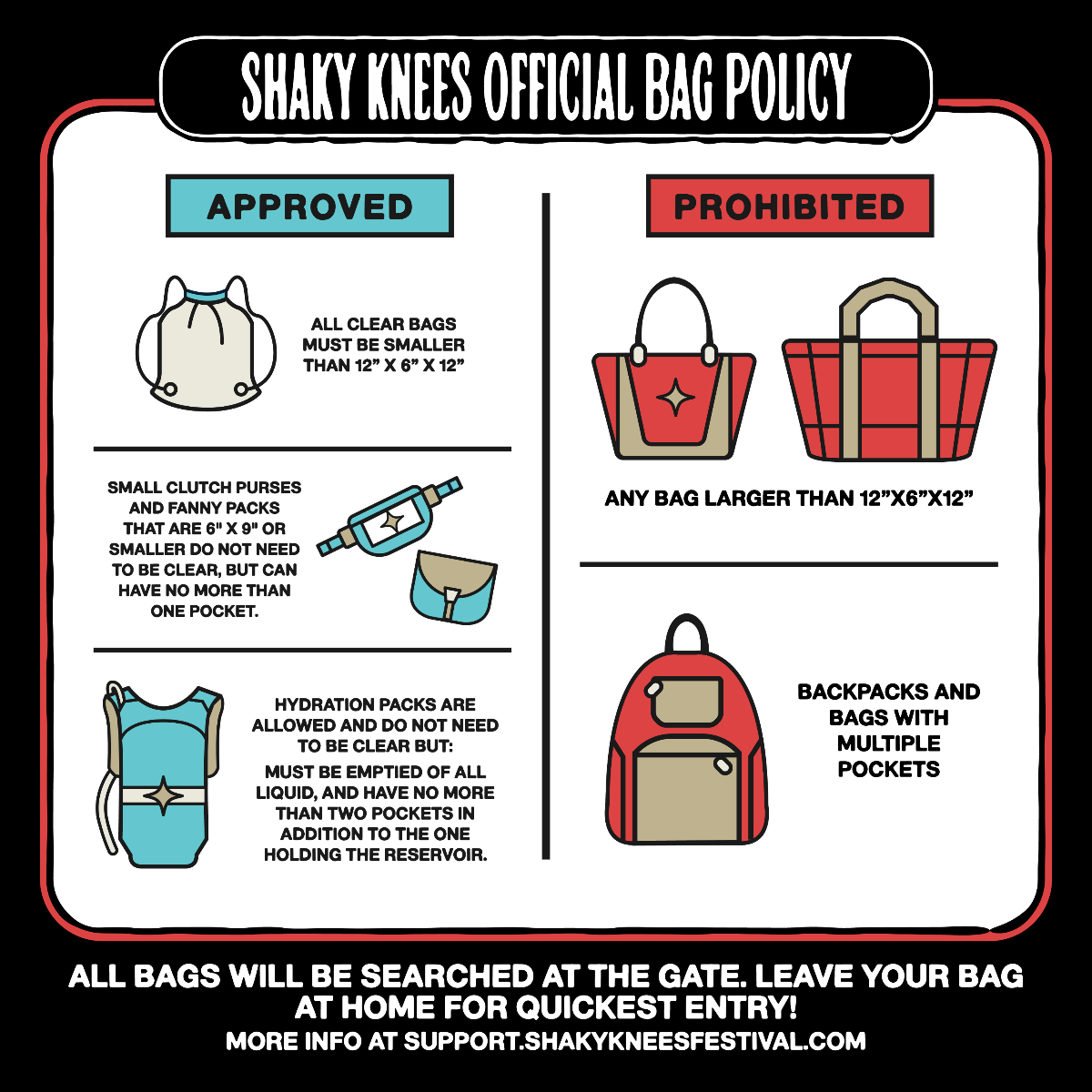 Shaky Knees bag policy