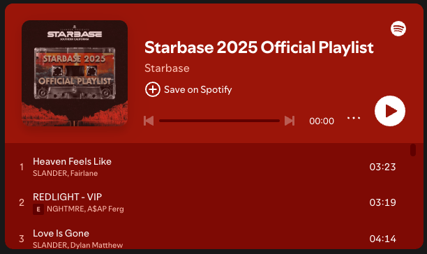 Starbase 2025 Official Playlist