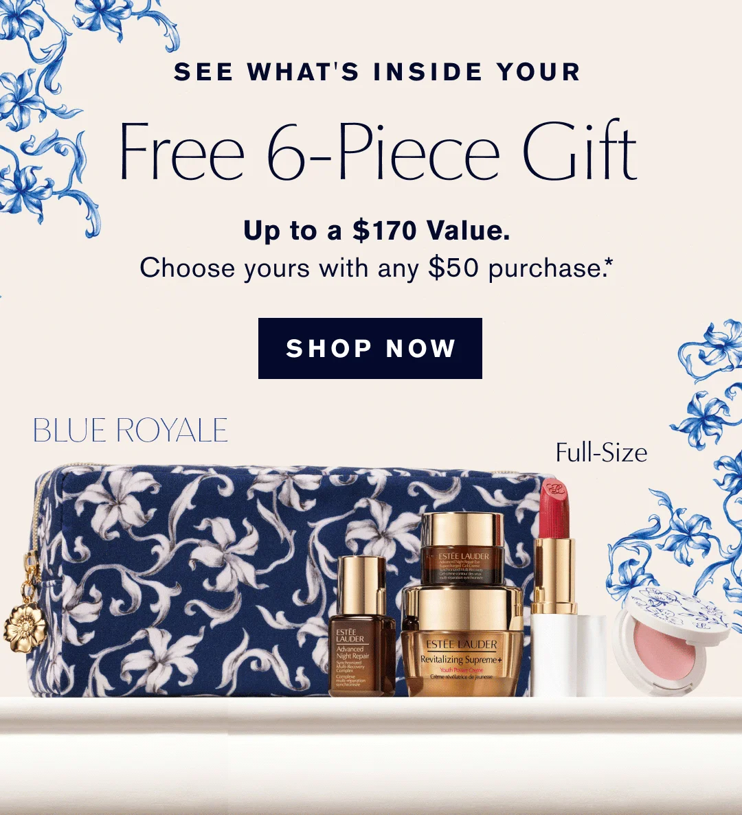 See What is Inside Your Free 6-Piece Gift | Up to a $170 value | Choose yours with any $50 Purchase* SHOP NOW