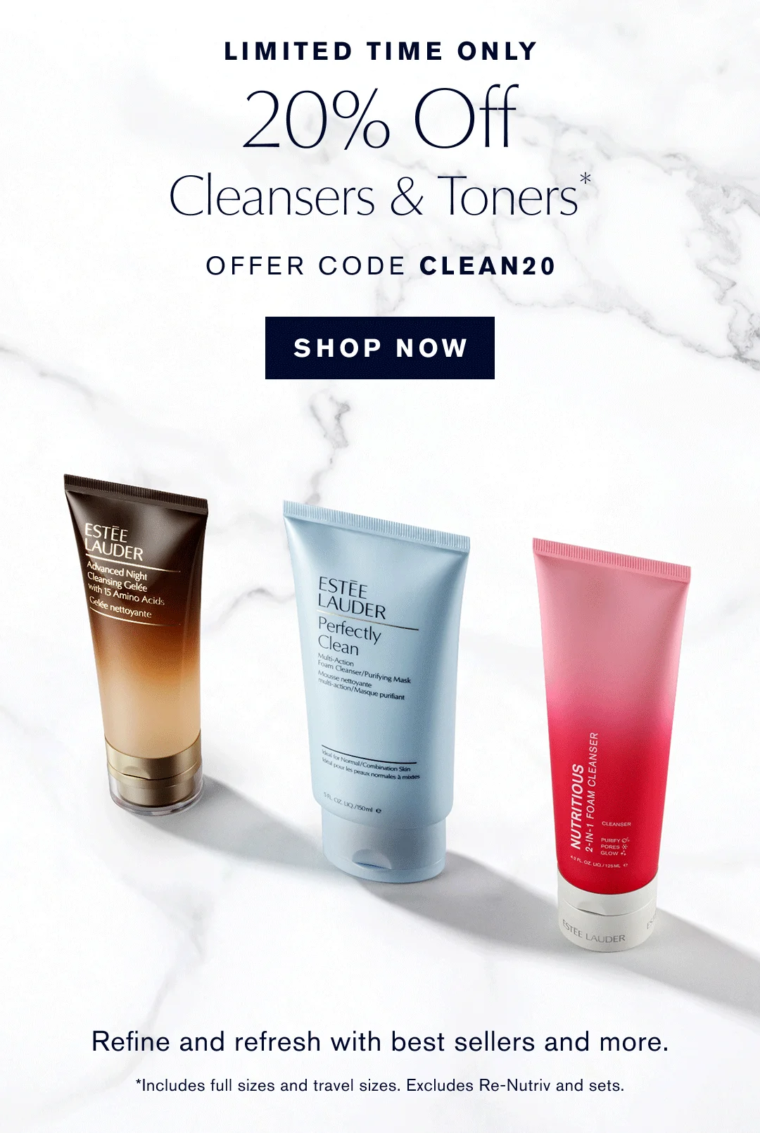 Limited Time Only | 20% Off Cleansers & Toners.* Offer Code Clean20. Shop now. Refine and refresh with best sellers and more. 
