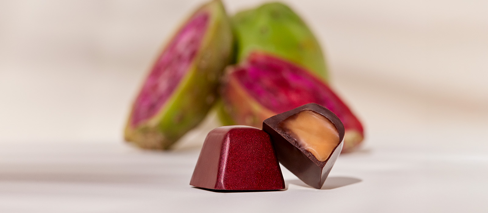 Ethel M Chocolates Prickly Pear Satin Creme Dark Chocolate gem.