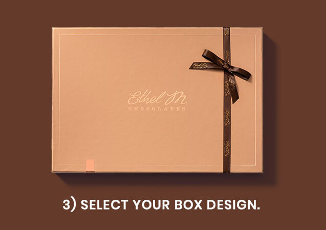 "Select your box design". Image shows the top of a copper custom chocolate box.
