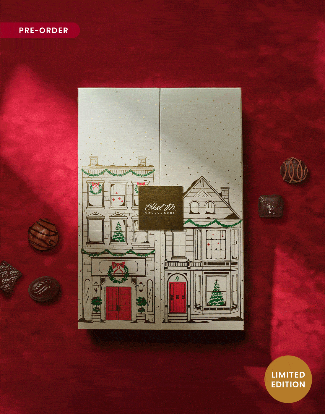 Ethel M Chocolates Holiday Advent Calendar GIF showing the inside of the calendar.
