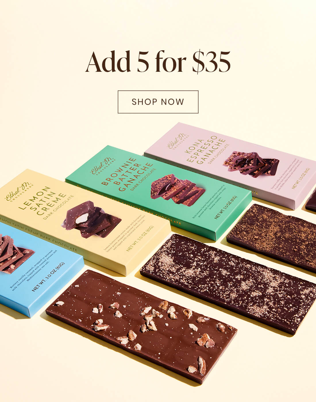Ethel M Chocolates Gourmet Tablet Bars. Add 5 for $35.