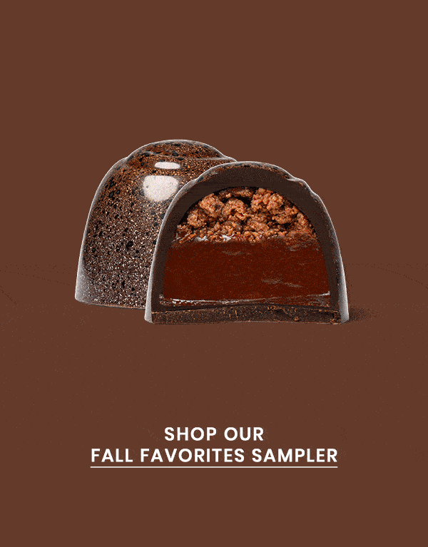 Rotating GIF of the Chocolate Gems included in the Fall Favorites Sampler.