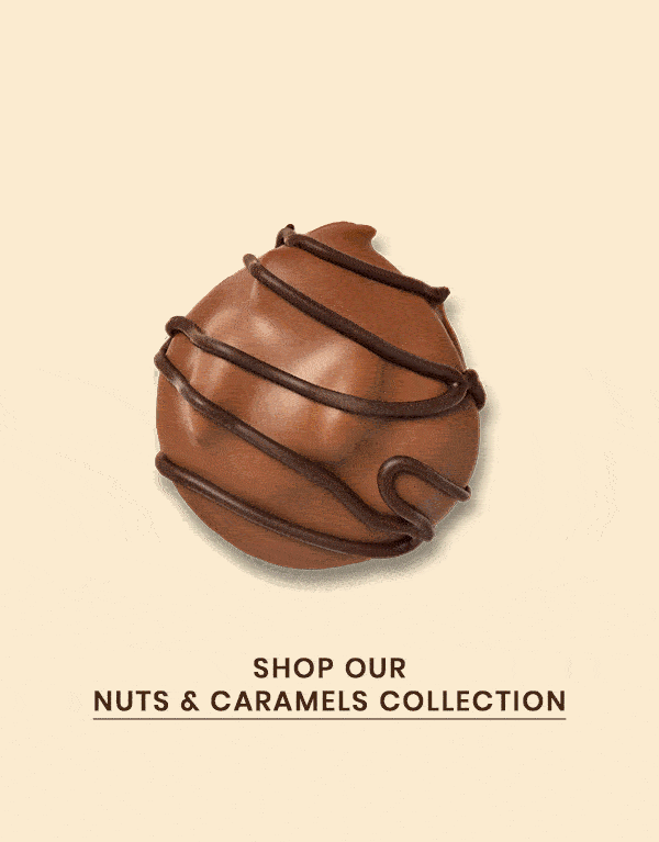 Rotating GIF of the Chocolate Gems included in the Nuts & Caramels Collection.