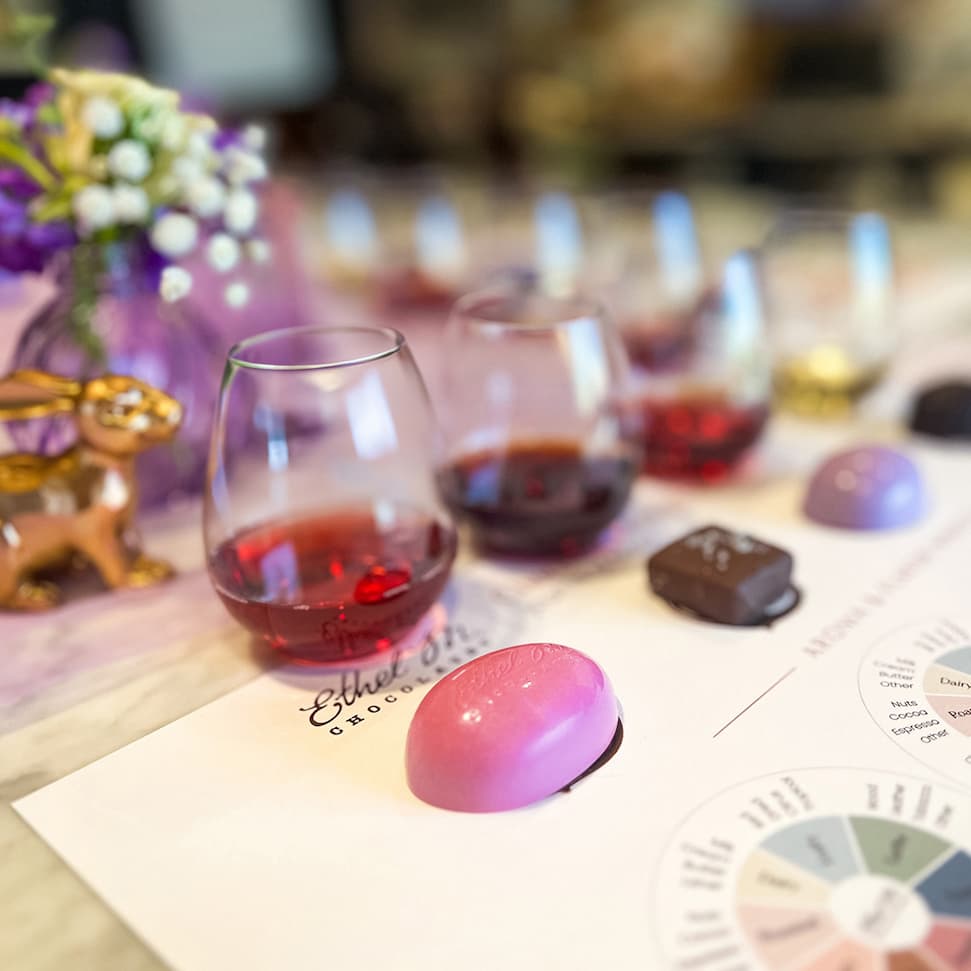 Chocolate tasting at an Ethel M Chocolates store.