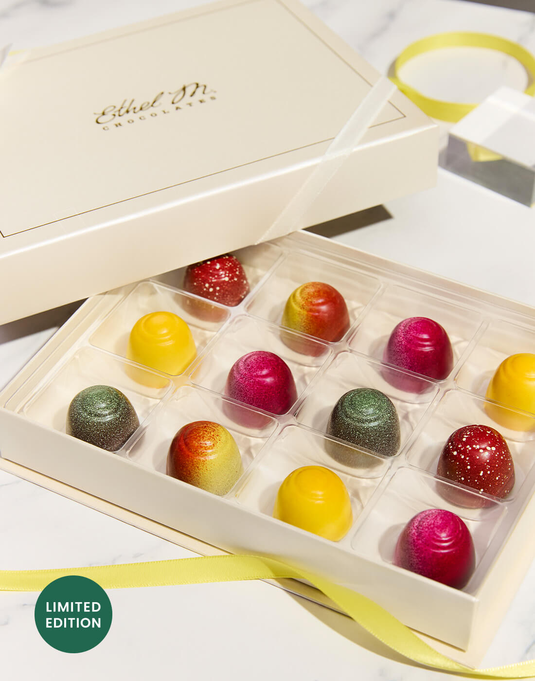 Ethel M Chocolates Custom Chocolate Box featuring Limited Edition Fruit Fusion Truffles