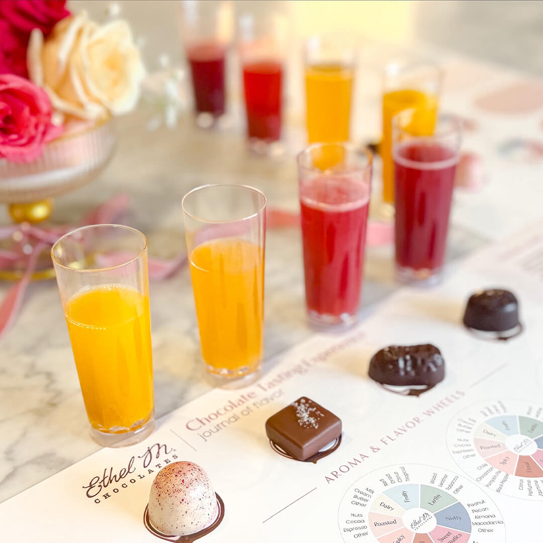 Chocolate tasting at an Ethel M Chocolates store.