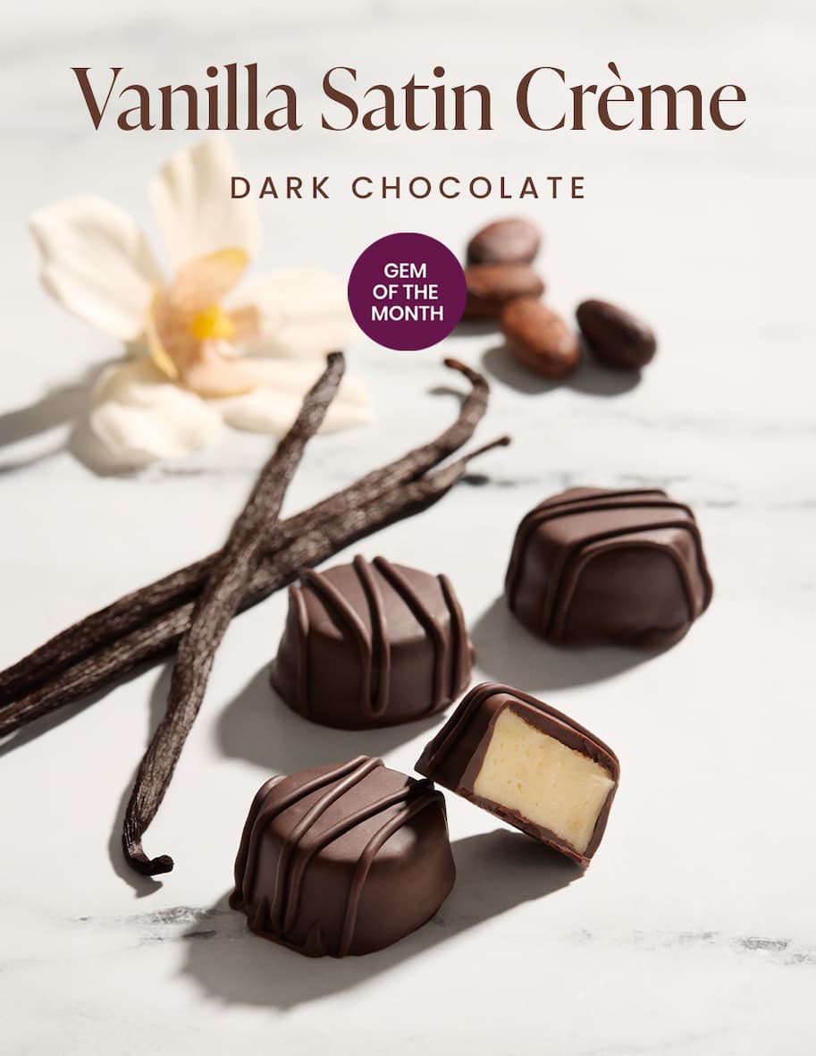 Discover our Vanilla Satin Creme dark chocolate gem!