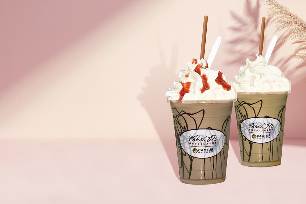 Ethel M Chocolates Frozen Hot Chocolate and Chocolate Strawberry Milkshakes
