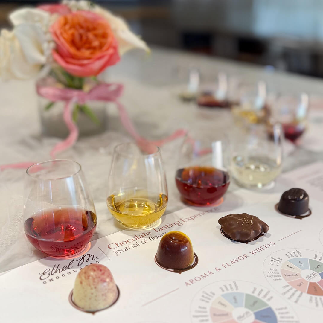 Chocolate tasting at an Ethel M Chocolates store.