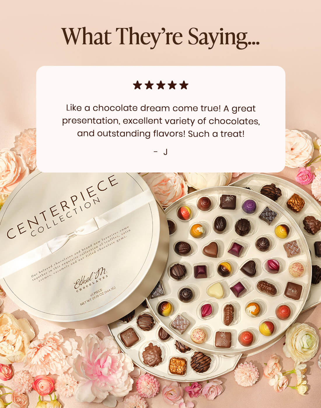 Like a chocolate dream come true! A great presentation, excellent variety of chocolates, and outstanding flavors! Such a treat! - J