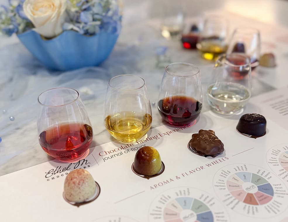 Chocolate tasting at an Ethel M Chocolates store.