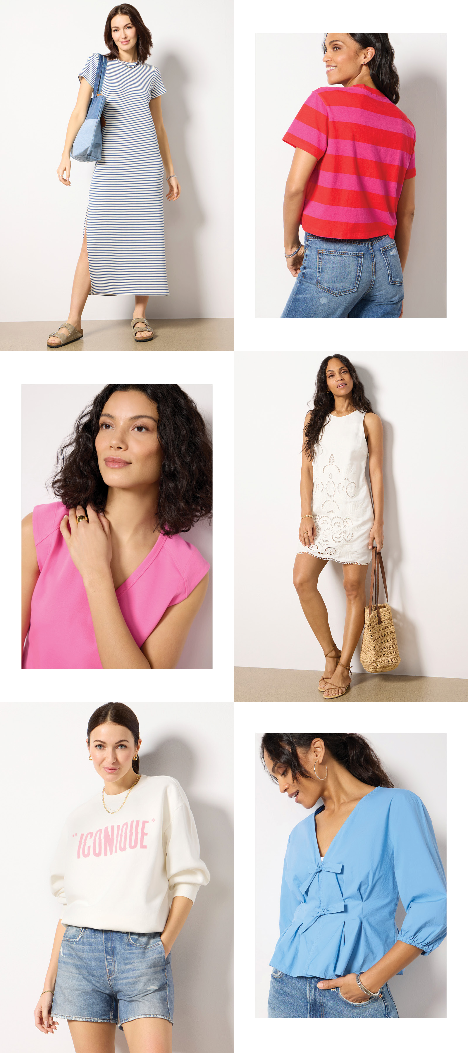 Grid of 6 images of women in new arrival looks. 