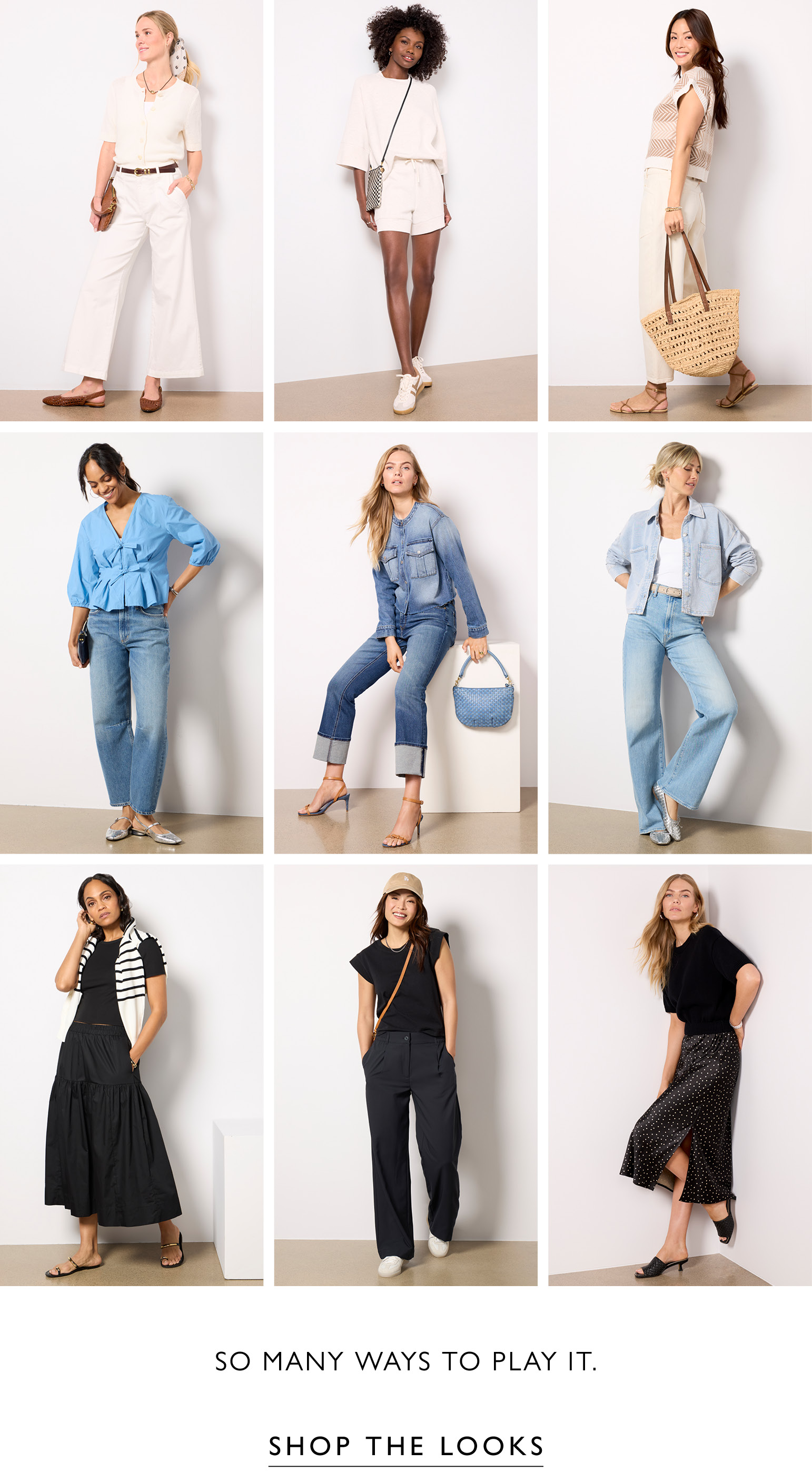 So many ways to play it. Grid of images of monochromatic looks. SHOP THE LOOKS 
