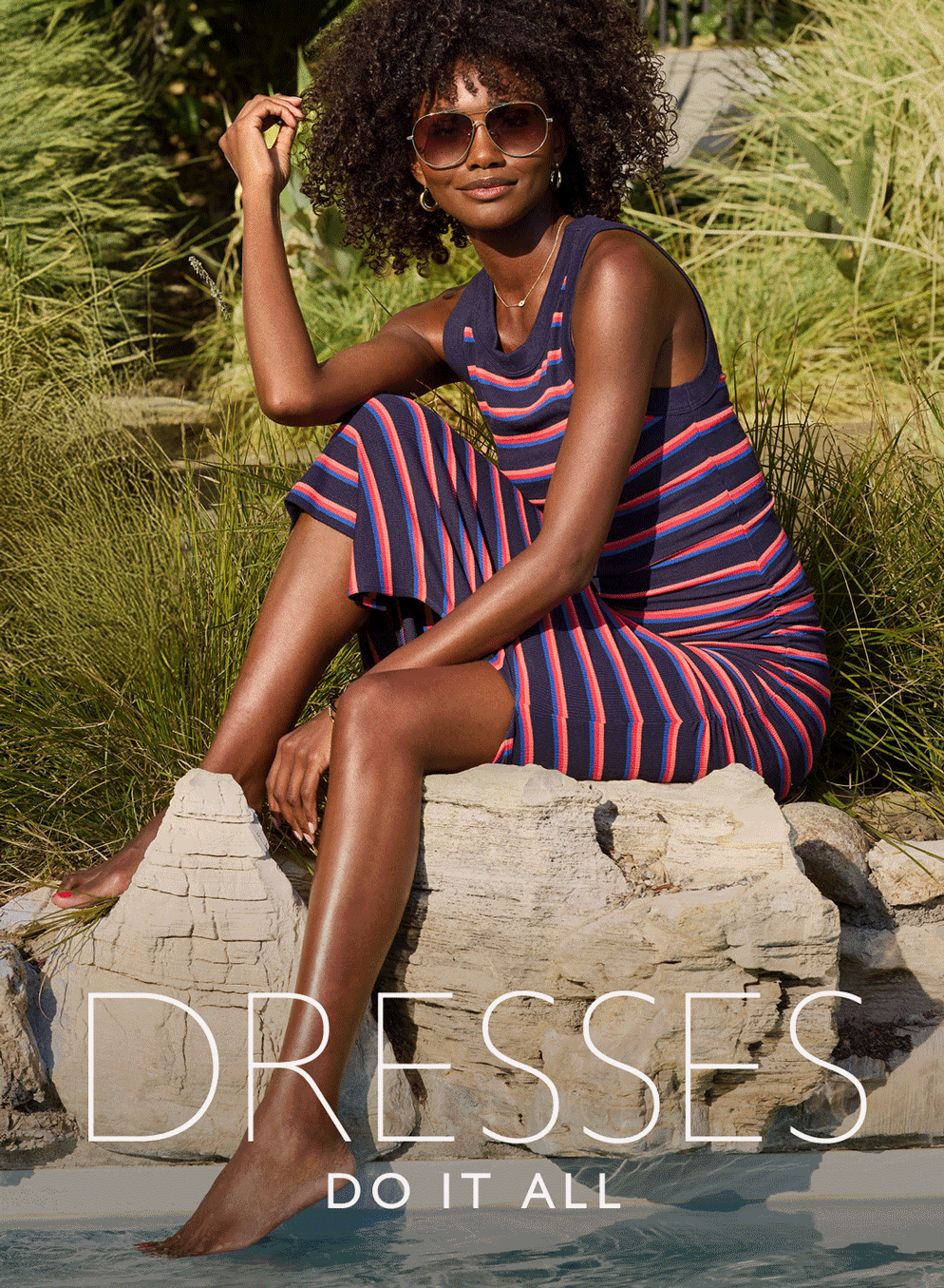 Dresses Do It All. Rotating images of woman in Michael Stars dresses. 