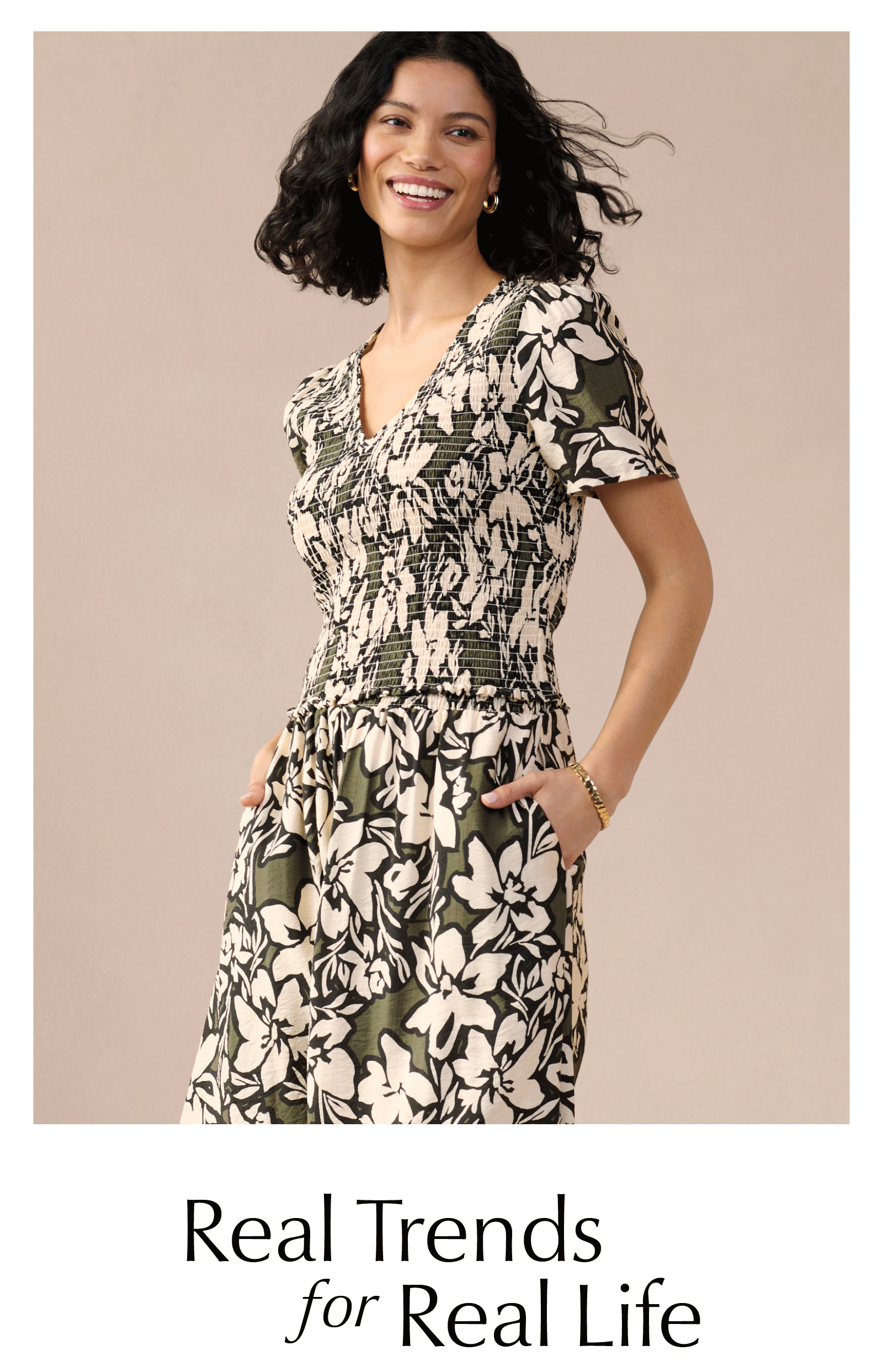 Real Trends for Real Life. Rotating images of woman in new trending looks.