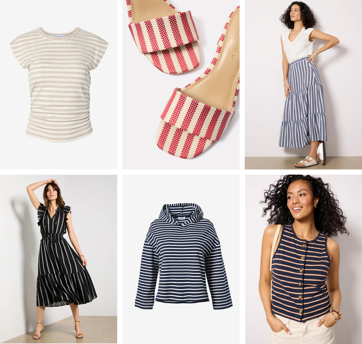 Grid of striped fashion and shoes. 