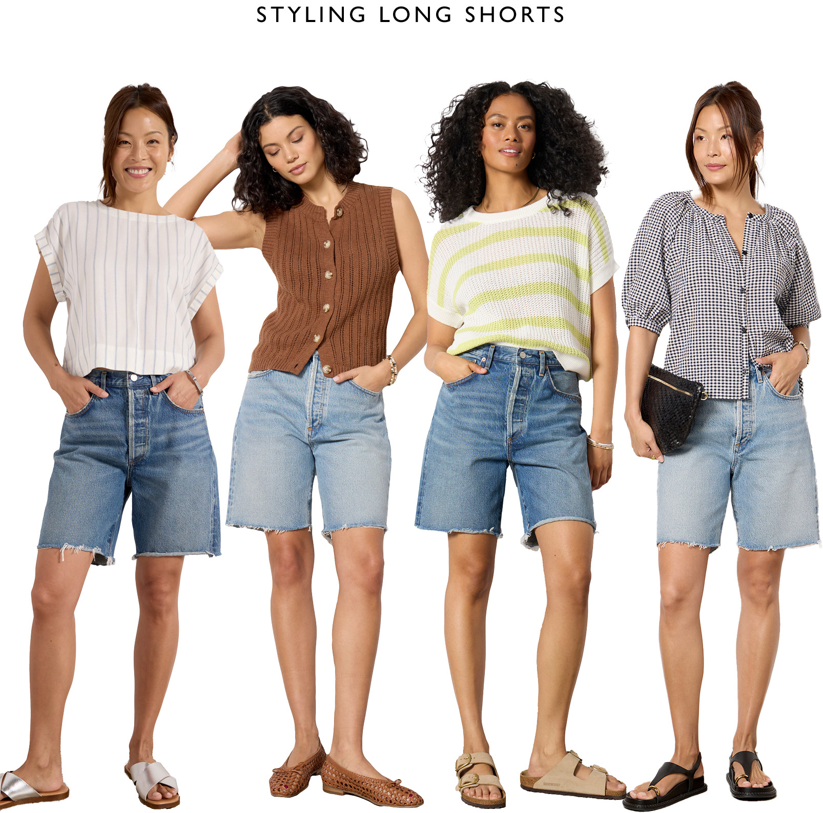 Styling Long Shorts. Images of women in cut-off denim shorts.