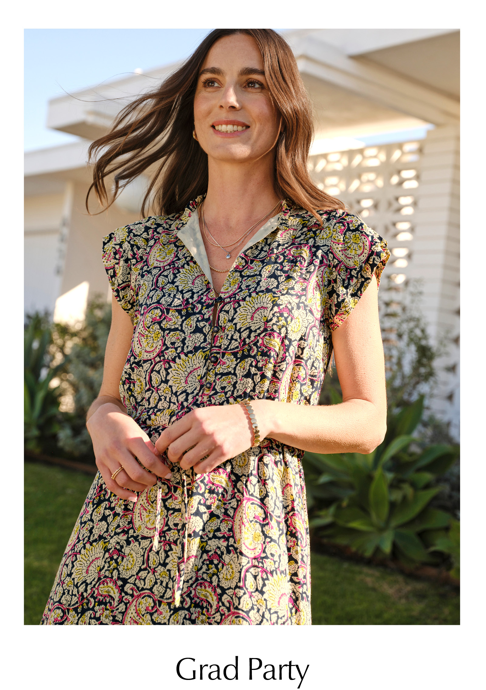Grad Party. Image of woman in Emerson Frye dress.