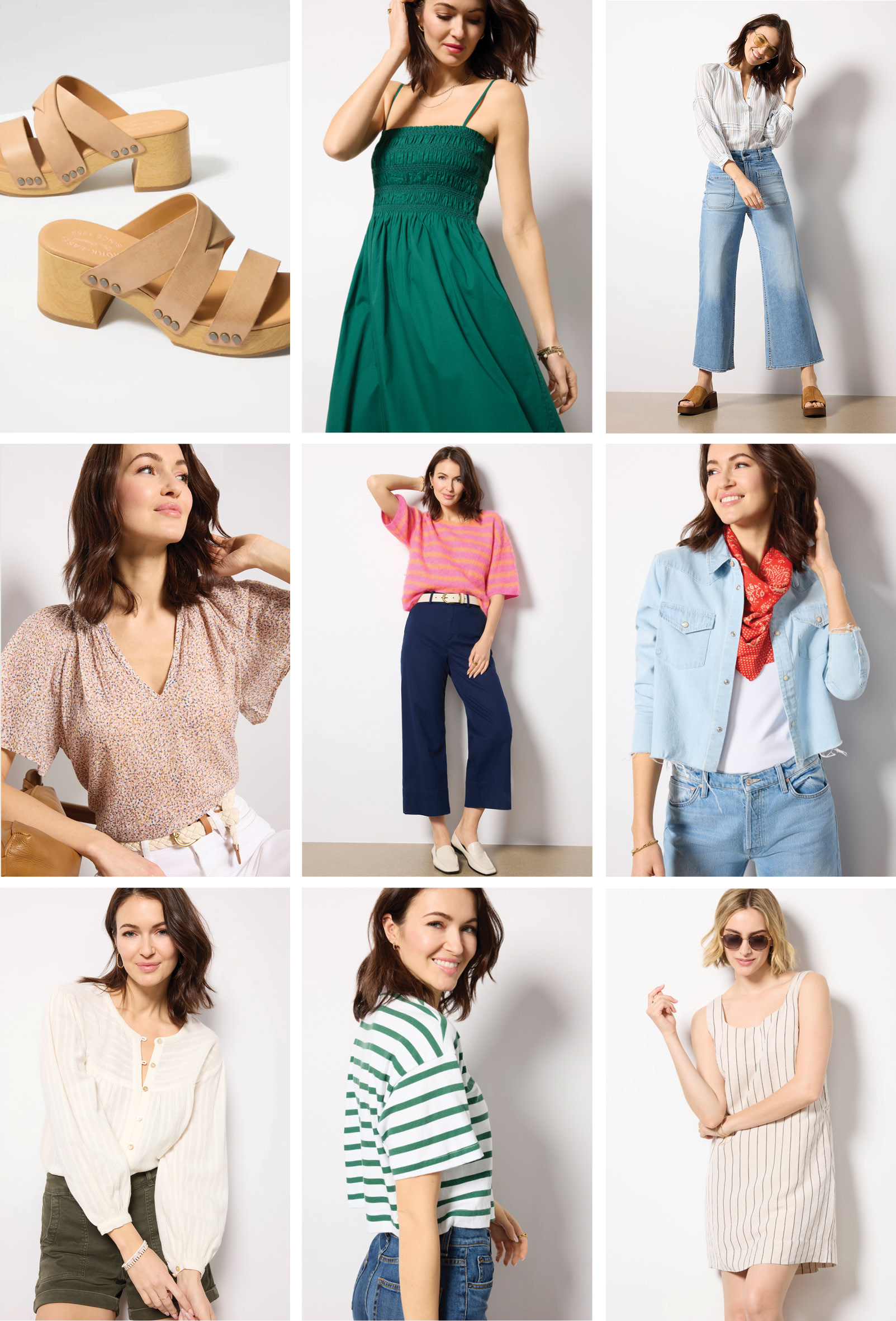 Grid of 9 images of new arrival looks and shoes.