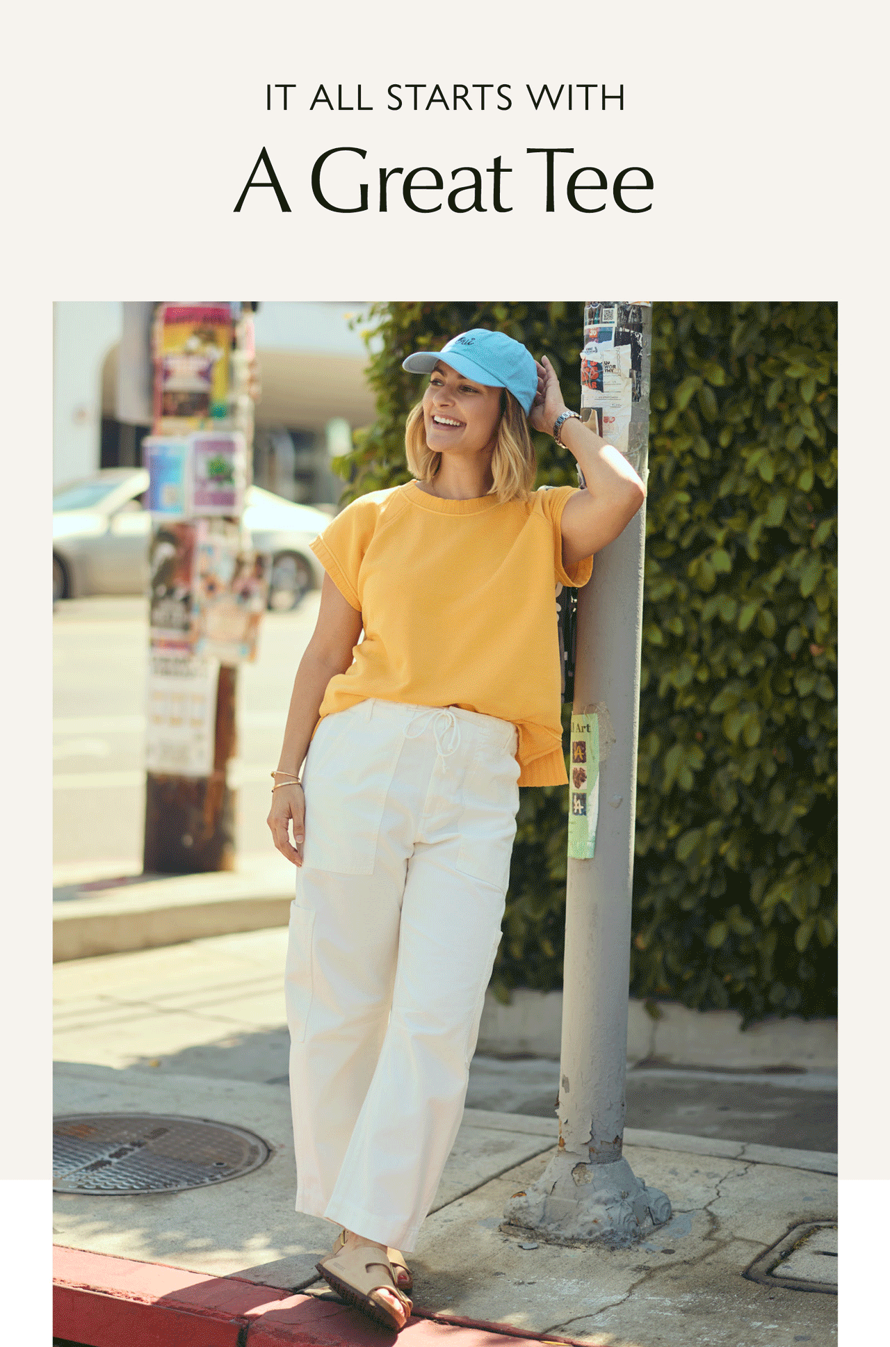 It all starts with a great tee. Rotating images of @charmedbycamille in Everyday Icons tops and tees