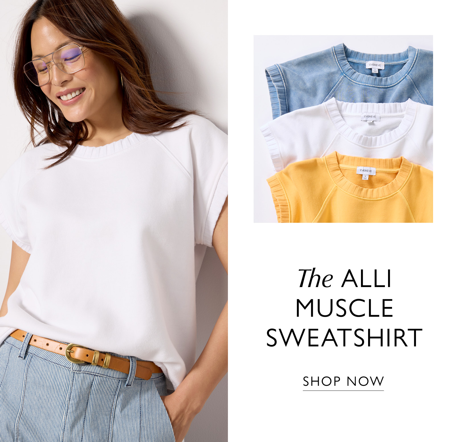 The Alli Muscle Sweatshirt. Image of woman in Alli. SHOP NOW